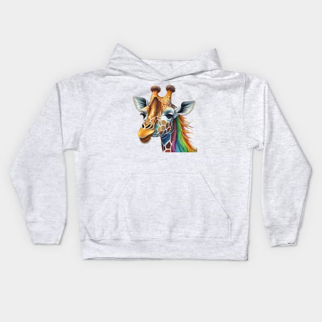 Beautiful Rainbow Giraffe Kids Hoodie by SisuCreativeDesigns